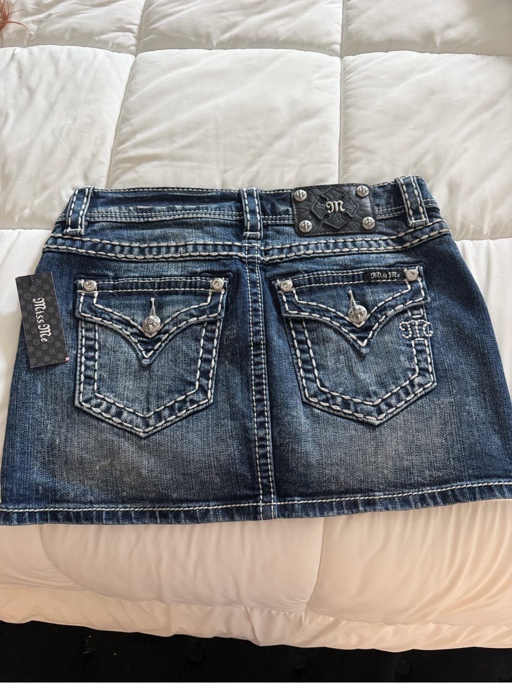 Signature Blue Embroidered Denim Mini Skirt MISS ME SKIRT Jean